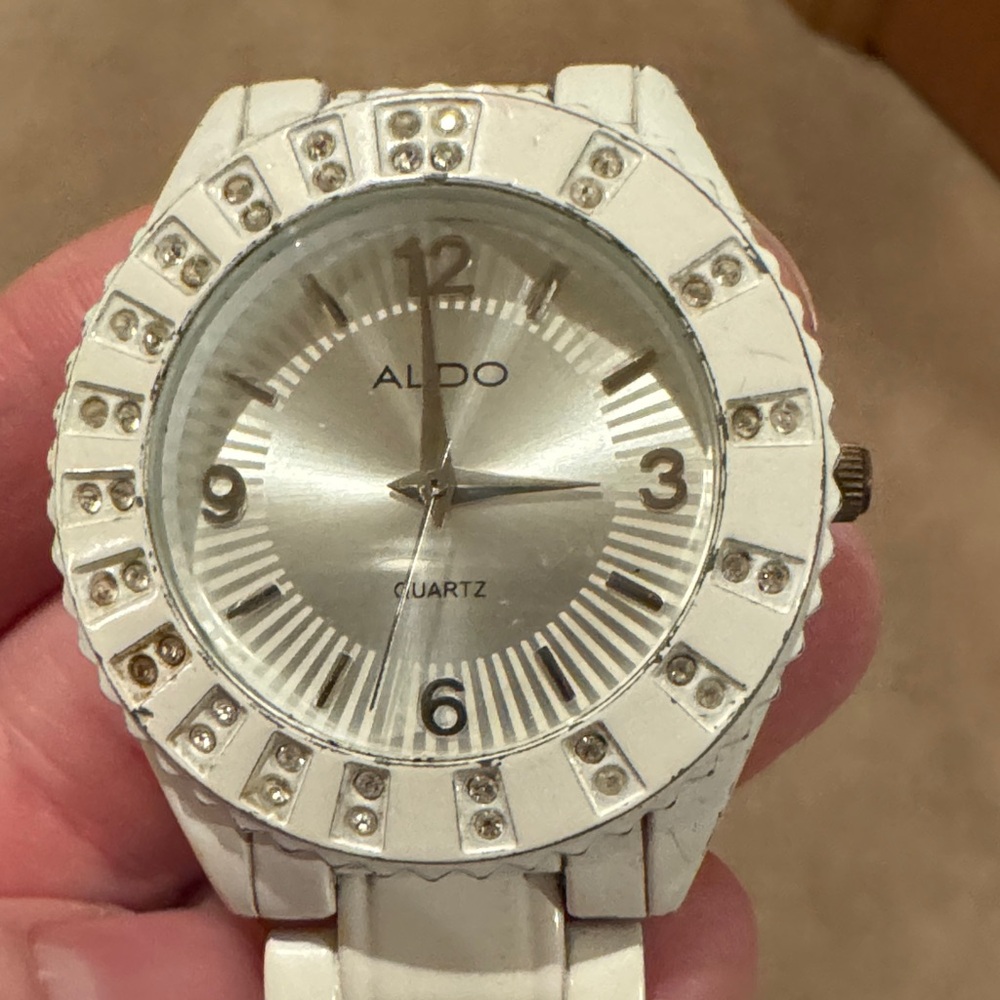Aldo Silver and White Crystal-Studded Watch